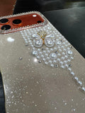 Luxury Glitter Finish with 3D Pearl Flower Design Phone Case