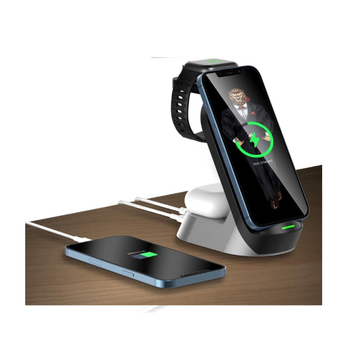 Green Lion 4 in 1 Fast Wireless Charger 15W w/ Type-C Port, 60 Degree Ergonomic Design, Wireless Charging Dock Station