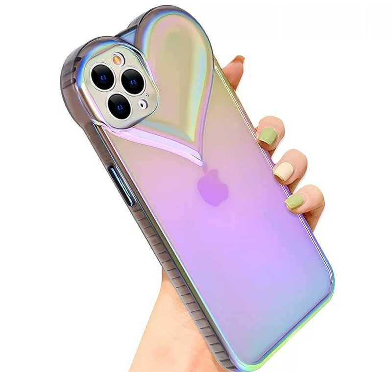 3D Heart Shaped Holographic IPhone Case Cover Techbase.pk